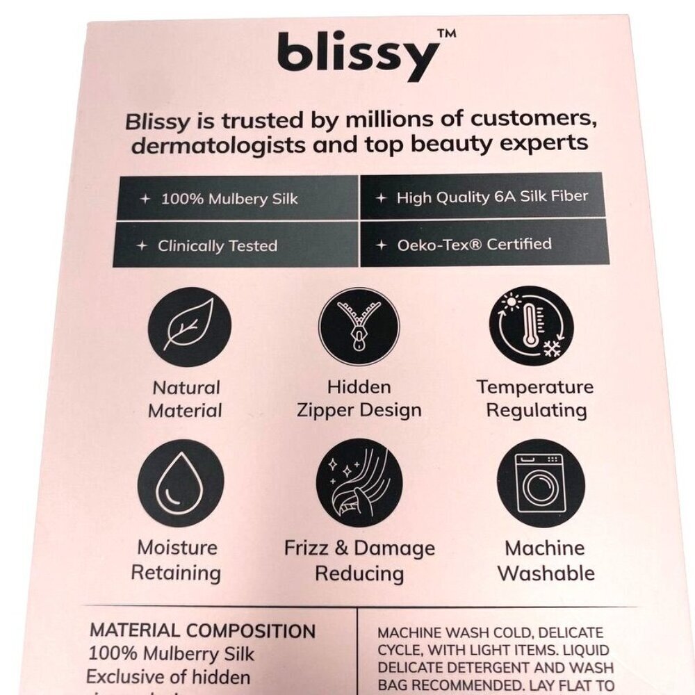 Blissy King 600 Thread Count Silk Pillowcase Navy Blue OR Blush Pink 20" x 36" - Picture 9 of 16